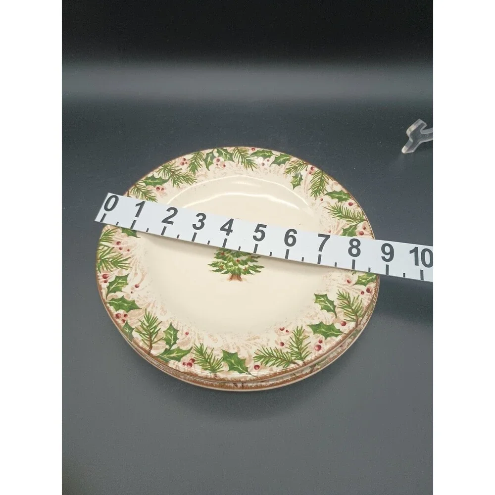 2 Pier 1 Winter Wonders Christmas Tree Salad Dessert Plate Holly & Berries 8.5”